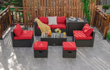 8 Pieces Patio Rattan Storage Table Furniture Set