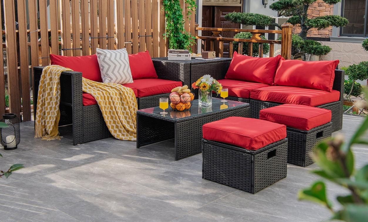 8 Pieces Patio Rattan Storage Table Furniture Set