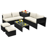 8 Pieces Patio Rattan Storage Table Furniture Set
