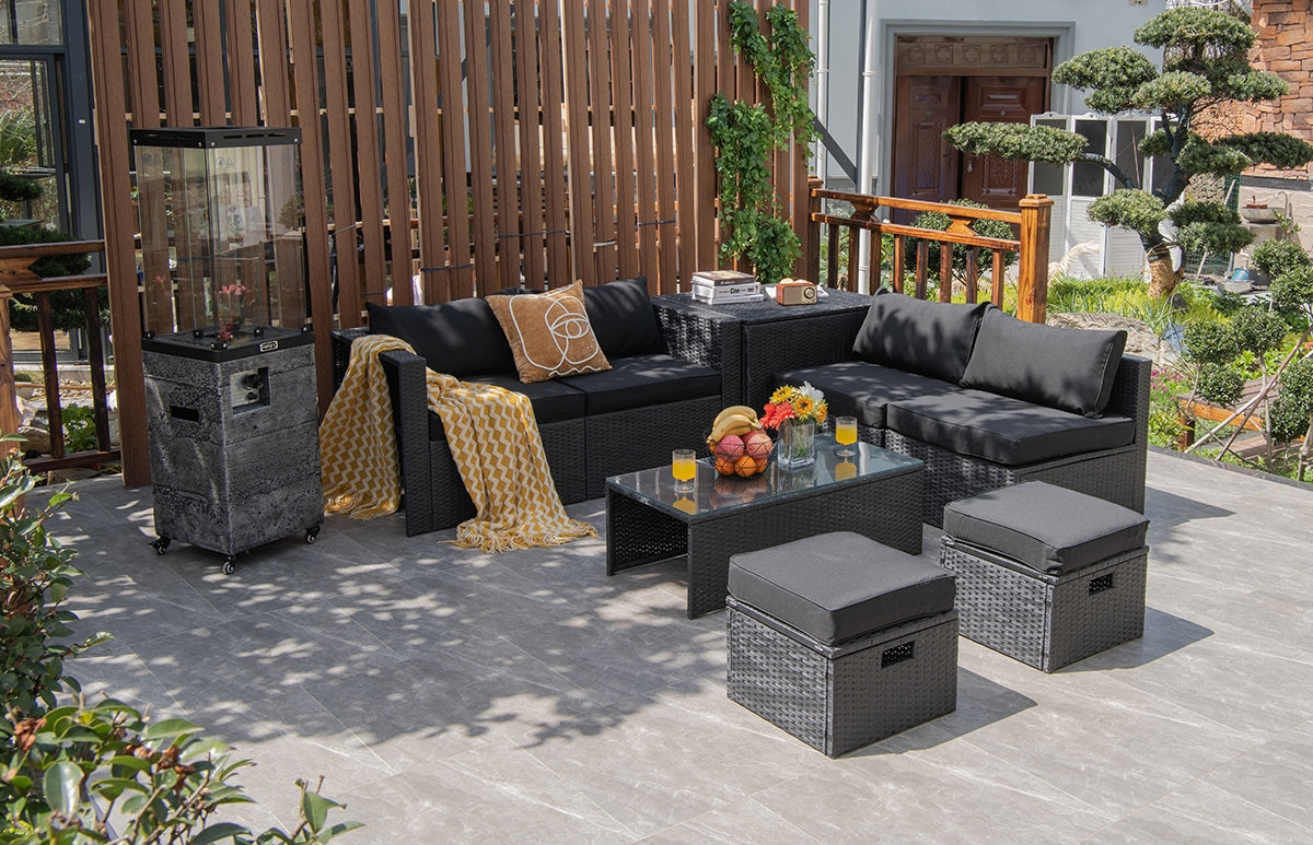 8 Pieces Patio Rattan Storage Table Furniture Set