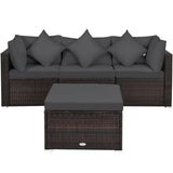 4 Pieces Ottoman Garden Patio Rattan Wicker Furniture Set with Cushion