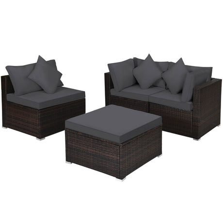 4 Pieces Ottoman Garden Patio Rattan Wicker Furniture Set with Cushion