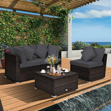 4 Pieces Ottoman Garden Patio Rattan Wicker Furniture Set with Cushion