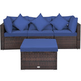 4 Pieces Ottoman Garden Patio Rattan Wicker Furniture Set with Cushion