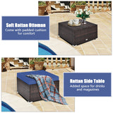 4 Pieces Ottoman Garden Patio Rattan Wicker Furniture Set with Cushion