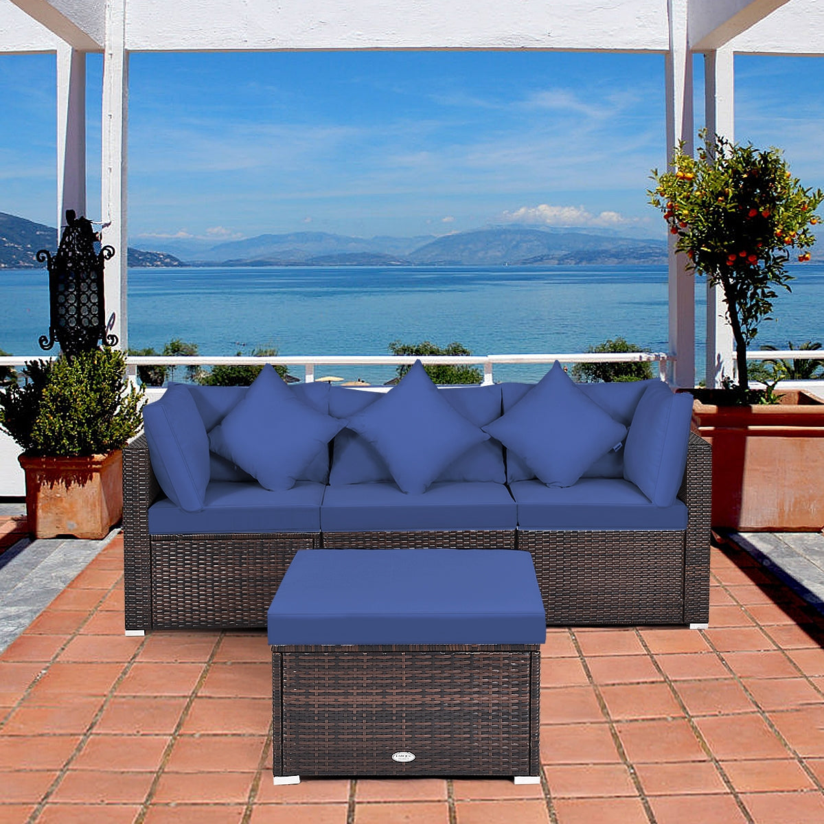 4 Pieces Ottoman Garden Patio Rattan Wicker Furniture Set with Cushion