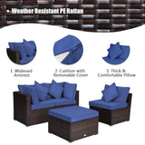 4 Pieces Ottoman Garden Patio Rattan Wicker Furniture Set with Cushion