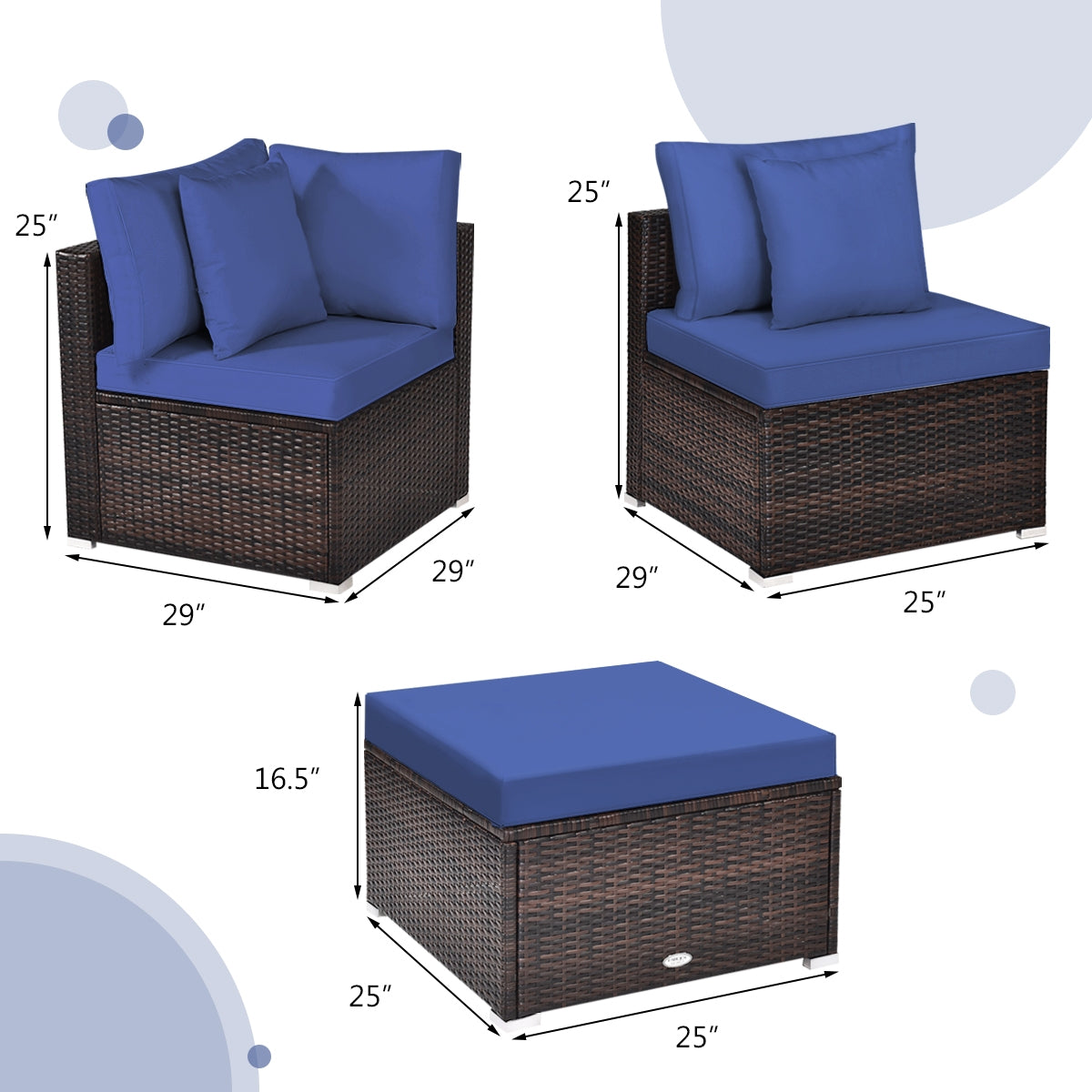 4 Pieces Ottoman Garden Patio Rattan Wicker Furniture Set with Cushion