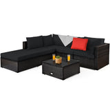 6 Pieces Outdoor Patio Rattan Furniture Set Sofa Ottoman
