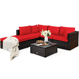 6 Pieces Outdoor Patio Rattan Furniture Set Sofa Ottoman