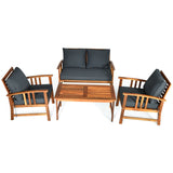 4 Pieces Wooden Patio Sofa Chair Set with Cushion