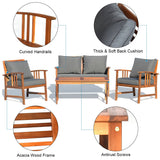 4 Pieces Wooden Patio Sofa Chair Set with Cushion