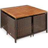9PCS Patio Rattan Dining Cushioned Chairs Set
