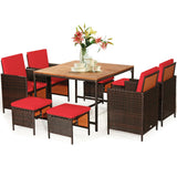 9PCS Patio Rattan Dining Cushioned Chairs Set