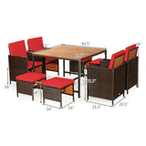 9PCS Patio Rattan Dining Cushioned Chairs Set
