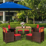 9PCS Patio Rattan Dining Cushioned Chairs Set