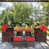 9PCS Patio Rattan Dining Cushioned Chairs Set