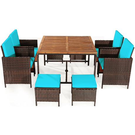 9PCS Patio Rattan Dining Cushioned Chairs Set