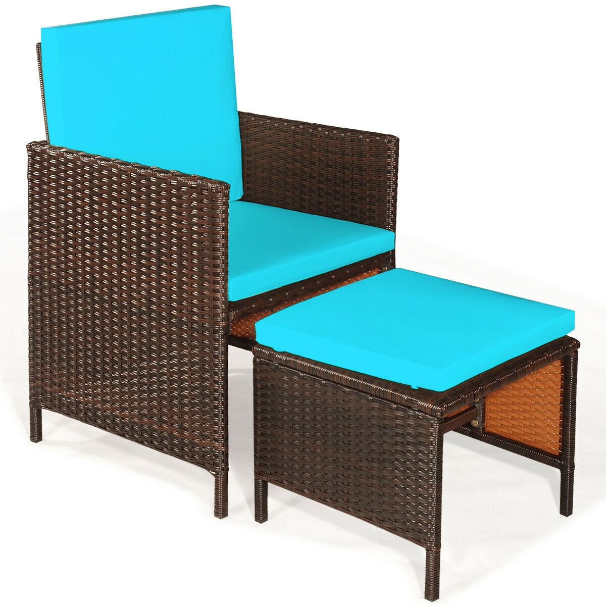 9PCS Patio Rattan Dining Cushioned Chairs Set