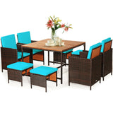 9PCS Patio Rattan Dining Cushioned Chairs Set