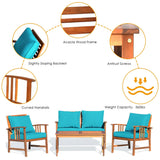 4 Pieces Wooden Patio Sofa Chair Set with Cushion