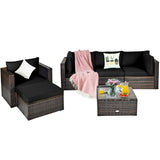 6 Pieces Patio Rattan Furniture Set with Sectional Cushion
