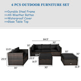 6 Pieces Patio Rattan Furniture Set with Sectional Cushion