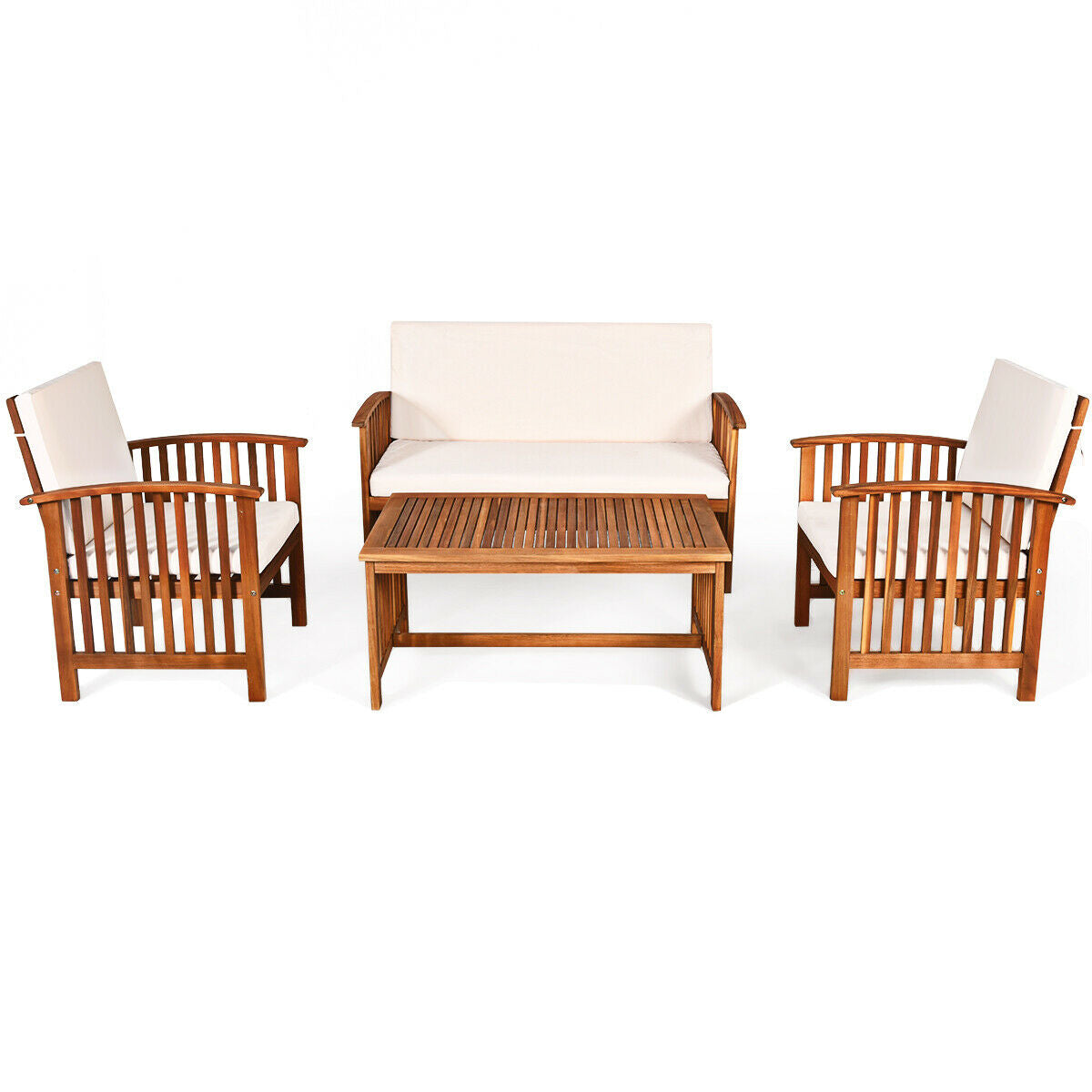 4 Pieces Patio Solid Wood Furniture Set