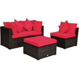 4 Pieces Ottoman Garden Patio Rattan Wicker Furniture Set with Cushion