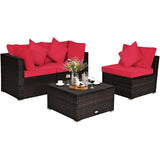 4 Pieces Ottoman Garden Patio Rattan Wicker Furniture Set with Cushion