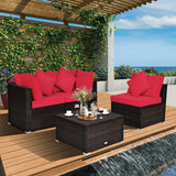 4 Pieces Ottoman Garden Patio Rattan Wicker Furniture Set with Cushion