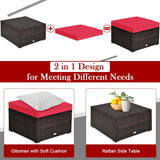4 Pieces Ottoman Garden Patio Rattan Wicker Furniture Set with Cushion
