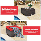 4 Pieces Ottoman Garden Patio Rattan Wicker Furniture Set with Cushion