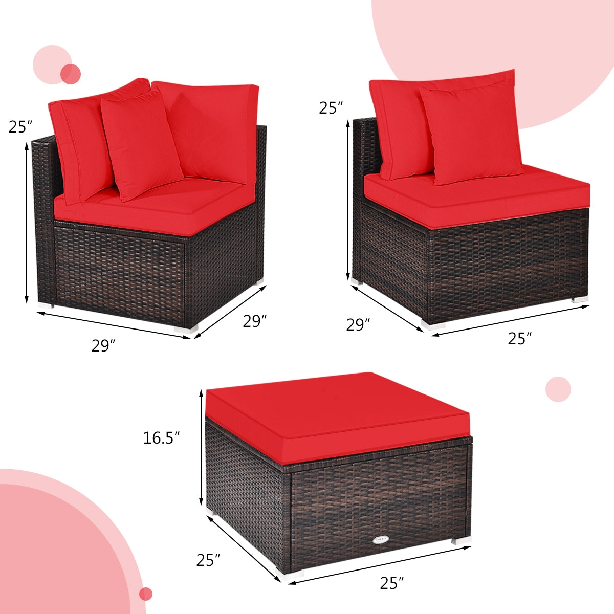 4 Pieces Ottoman Garden Patio Rattan Wicker Furniture Set with Cushion