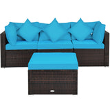 4 Pieces Ottoman Garden Patio Rattan Wicker Furniture Set with Cushion