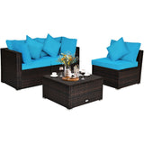 4 Pieces Ottoman Garden Patio Rattan Wicker Furniture Set with Cushion