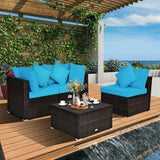 4 Pieces Ottoman Garden Patio Rattan Wicker Furniture Set with Cushion