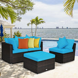 4 Pieces Ottoman Garden Patio Rattan Wicker Furniture Set with Cushion