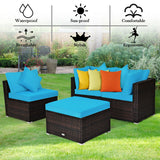 4 Pieces Ottoman Garden Patio Rattan Wicker Furniture Set with Cushion