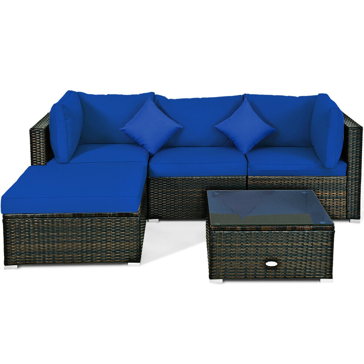 5 Pcs Outdoor Patio Rattan Furniture Set Sectional Conversation with Cushions