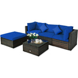 5 Pcs Outdoor Patio Rattan Furniture Set Sectional Conversation with Cushions