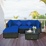 5 Pcs Outdoor Patio Rattan Furniture Set Sectional Conversation with Cushions