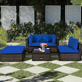 5 Pcs Outdoor Patio Rattan Furniture Set Sectional Conversation with Cushions