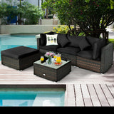 5 Pcs Outdoor Patio Rattan Furniture Set Sectional Conversation with Cushions