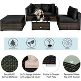 5 Pcs Outdoor Patio Rattan Furniture Set Sectional Conversation with Cushions