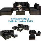 5 Pcs Outdoor Patio Rattan Furniture Set Sectional Conversation with Cushions