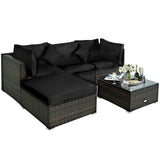 5 Pcs Outdoor Patio Rattan Furniture Set Sectional Conversation with Cushions