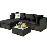 5 Pcs Outdoor Patio Rattan Furniture Set Sectional Conversation with Cushions