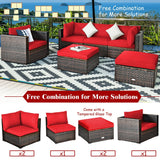 6 Pieces Patio Rattan Furniture Set with Sectional Cushion