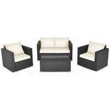 4 Pieces Patio Rattan Cushioned Furniture Set